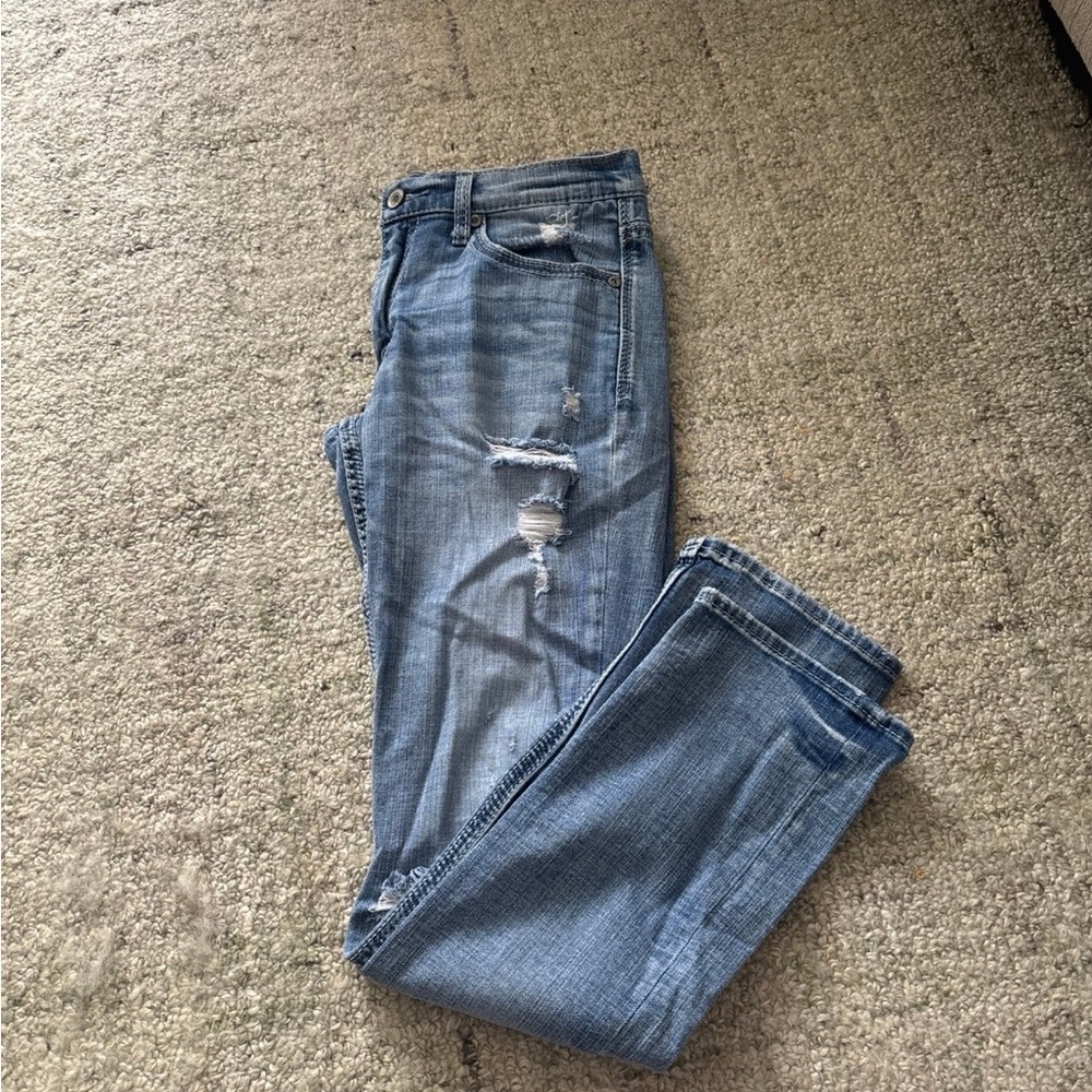 Stylish Distressed Buckle Blue Jeans